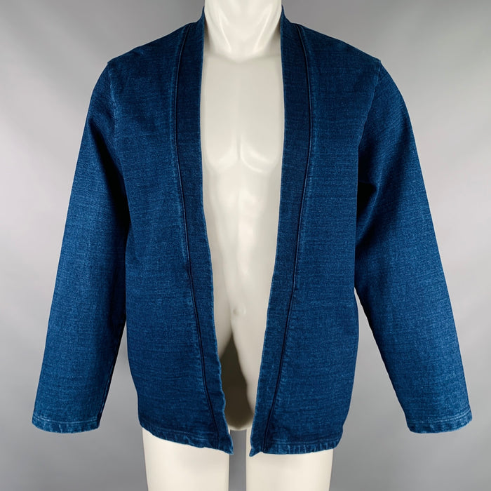 KAPITAL Size M Indigo Yellow Happy Face Cotton Open Front Jacket