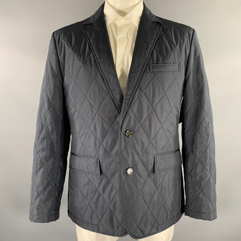 J CREW Chest Size L Navy Quilted Polyester Notch Lapel Sport Coat