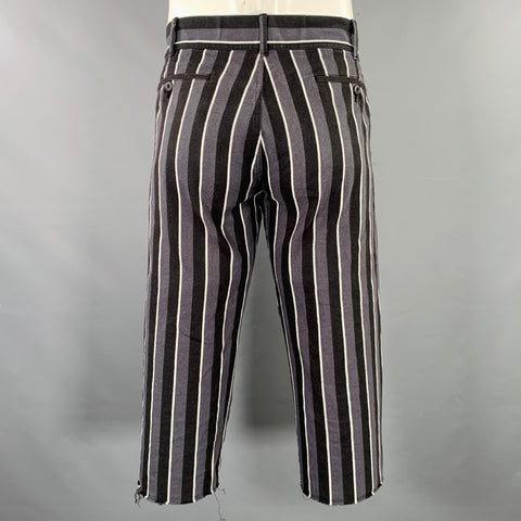 Pantalon décontracté LOW HURTZ en coton à rayures grises, noires et blanches, taille L, devant plat