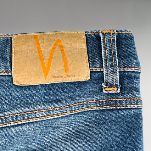 NUDIE JEANS Size 30 Lean Dean Blue Contrast Stitch Cotton Blend Slim Straight Jeans