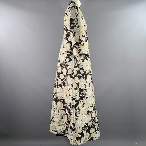 ERDEM Size 10 Black Silver Silk Poly Blend Floral A-Line Long Dress