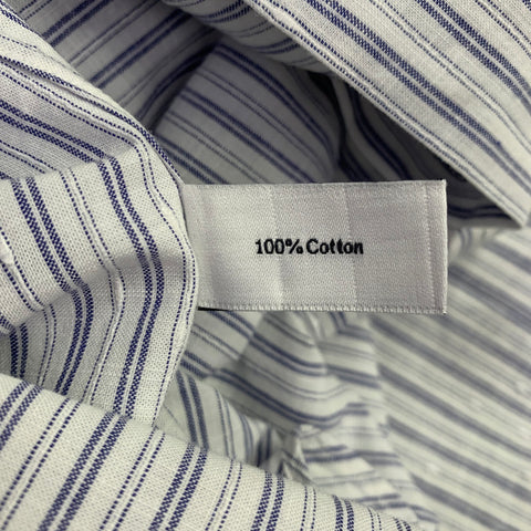 100 HANDS Size M White Blue Stripe Cotton Spread Collar Long Sleeve Shirt