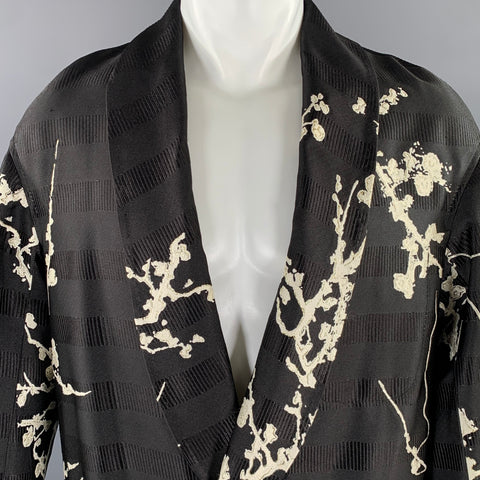 HAIDER ACKERMANN Black White Blossom Shawl Collar Coat