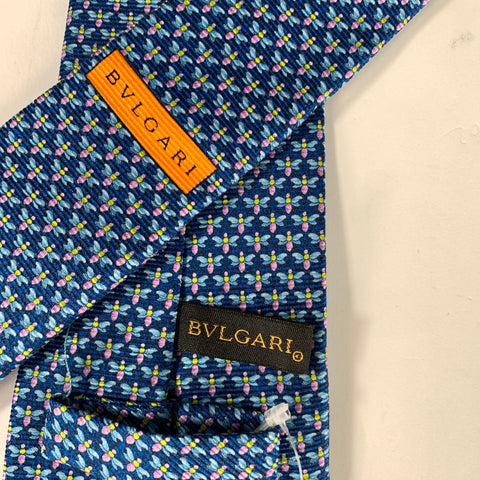 BVLGARI Blue Cobalt Bees Silk Tie