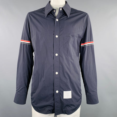 THOM BROWNE Size XXL Navy Nylon Long Sleeve Shirt Jacket