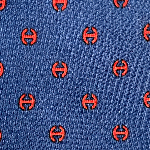 HERMES Navy Red Monogram Silk Tie