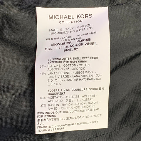 MICHAEL KORS COLLECTION Size 2 Black White Cotton Wool Plaid Studded Belted Coat