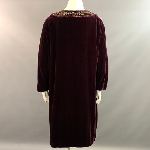 NEIMAN MARCUS Size 16 Burgundy Plum Rayon Silk Beaded Open Front Coat