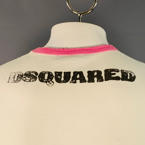 DSQUARED2 Size L White Pink Print Cotton Sleeveless Crew Neck Tank Top