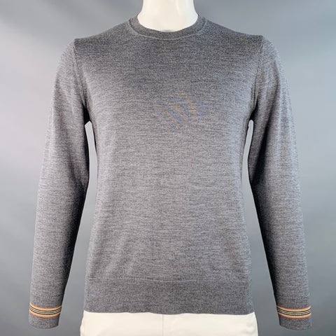 BURBERRY Size L Grey Polyamide Blend Contrast Trim Crew Neck Pullover