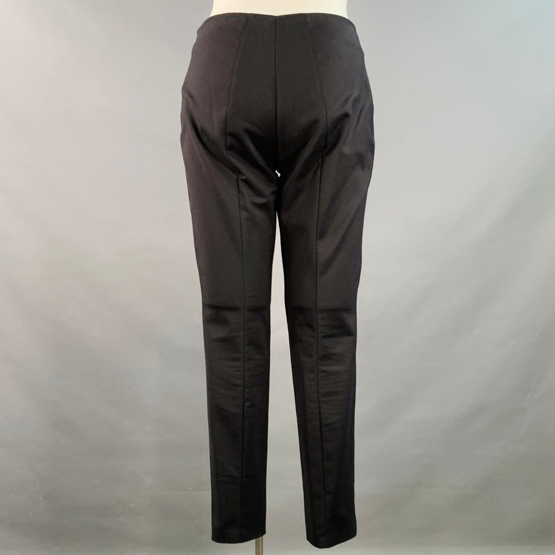 AKRIS Size 12 Black Cotton Blend Tapered Side Zipper Dress Pants