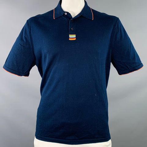 PAUL SMITH Size XL Navy Orange Contrast Trim Cotton Short Sleeve Polo