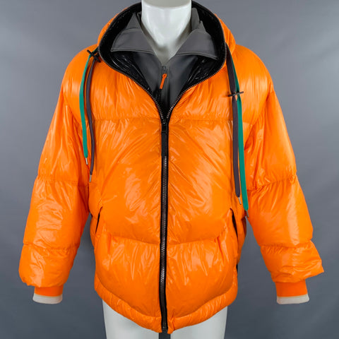CROQUIS Size S Orange Charcoal Color Block Polyamide Puffer Jacket