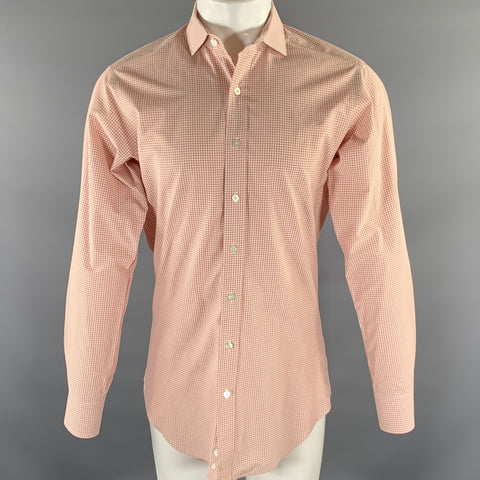 HAMILTON Size S Orange Off White Plaid Cotton Spread Collar Long Sleeve Shirt