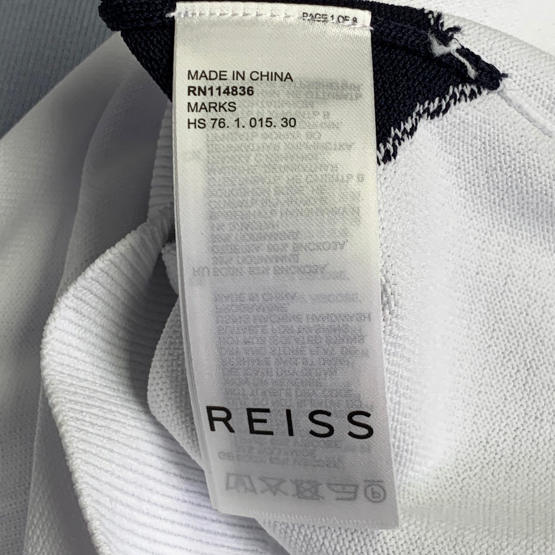 REISS Size S White Blue Navy Color Block Wool Blend Jersey Zip Up Polo