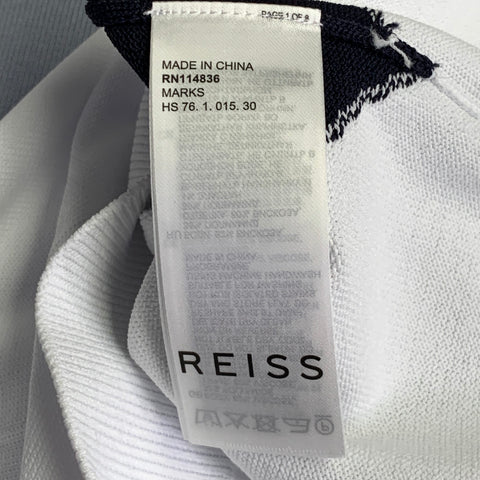 REISS Size S White Blue Navy Color Block Wool Blend Jersey Zip Up Polo