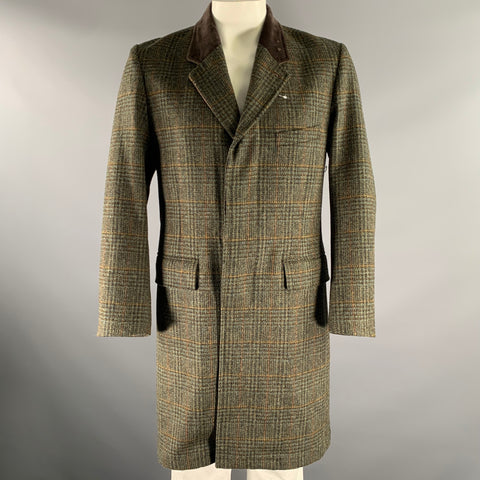 RRL by RALPH LAUREN Size M Brown Olive Glen Check Wool Overcoat