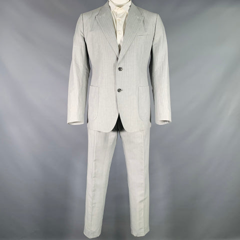 DOLCE & GABBANA Size 46 Light Gray Stripe Linen Cotton Notch Lapel Suit