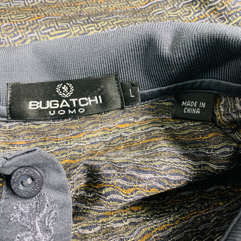 BUGATCHI UOMO Size L Grey Green Pattern Cotton Buttoned Polo
