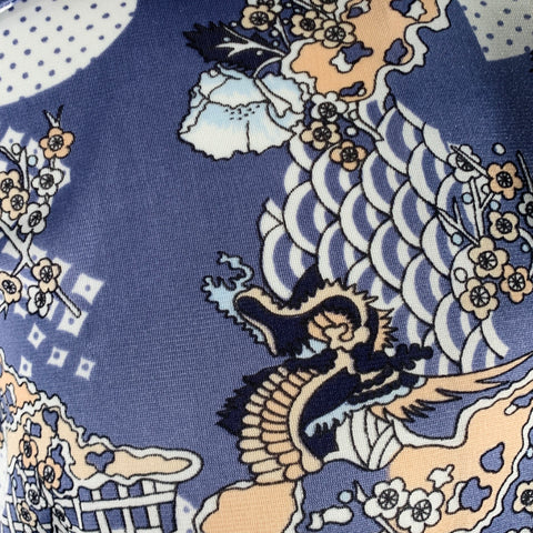 OLEG CASSINI Size M Blue Beige Chinoiserie Nylon Long Sleeve Shirt