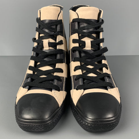 CALVIN KLEIN 205W39NYC Carizma Size 8 Black Beige Stripe Leather High Top Sneakers