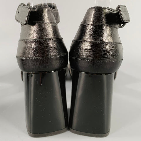 SONIA RYKIEL Size 10 Black Leather Stripe Ankle Strap Sandals