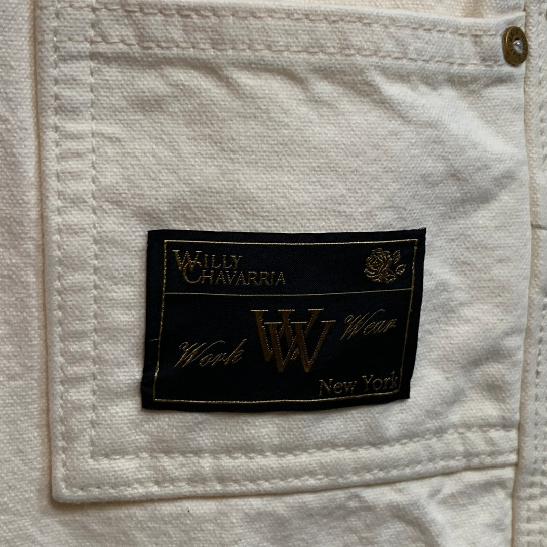 WILLY CHAVARRIA Size 26 Off White Cotton Baggy Cropped Carpenter Casual Pants