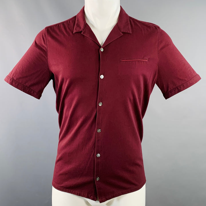JOHN VARVATOS Size M Burgundy Cotton One Pocket Short Sleeve Shirt
