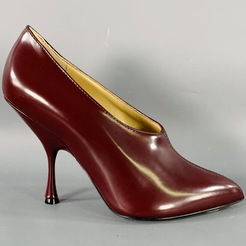PHOEBE PHILO Size 7.5 Burgundy Leather Pointed Toe Pumps