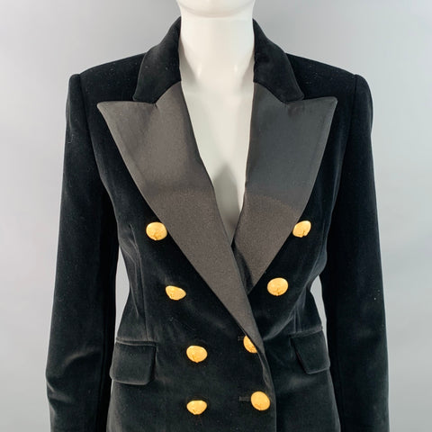 JOHANNA ORTIZ FW23 Size S Herencias del Alma Black Cotton Velvet Double Breasted Peak Lapel Coat