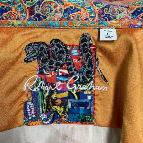 ROBERT GRAHAM Size L Multi Color Abstract Art Print Cotton Long Sleeve Shirt