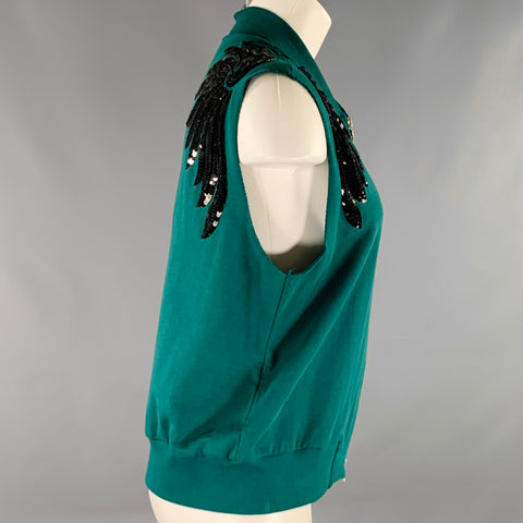 DRIES VAN NOTEN Size S Green Black Cotton Sequined Sleeveless Vest