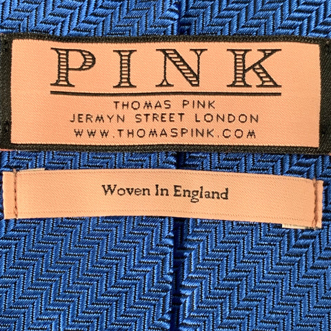 PINK Blue Herringbone Silk Tie
