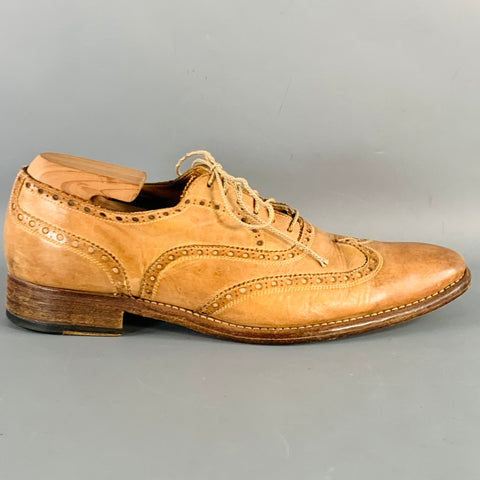 CALZOLERIA HARRIS Size 10.5 Tan Perforated Leather Wingtip Lace-Up Shoes