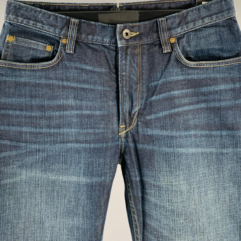 JOHN VARVATOS Taille 32 Jean droit en mélange de coton délavé bleu