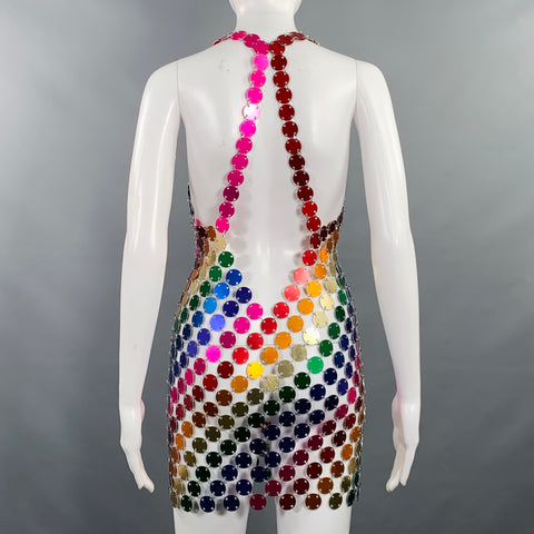 FANNIE SCHIAVONI Size XS Silver Multi Color Rainbow Mini Dress