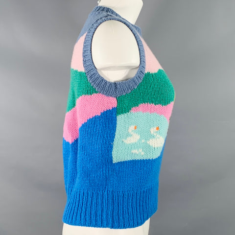 SUZIE KONDI Size XS Multi Color Cashmere Knit Crew Neck Cottagecore Vest