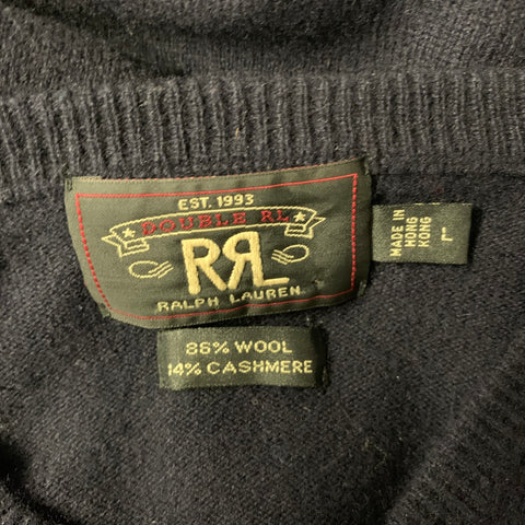 RRL by RALPH LAUREN Size L Navy Knitted Wool Cashmere V-Neck Pullover