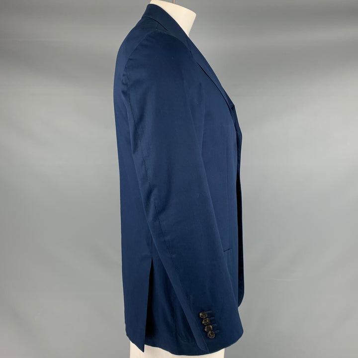 FACONNABLE Size L Navy Cotton Blend Single Breasted Notch Lapel Sport Coat