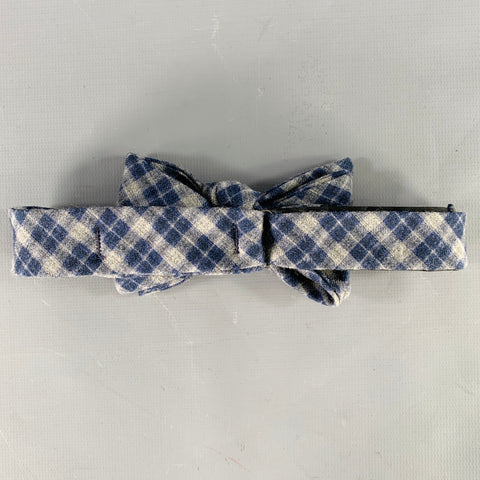 NEIMAN MARCUS Grey Navy Plaid Wool Silk Bow Tie