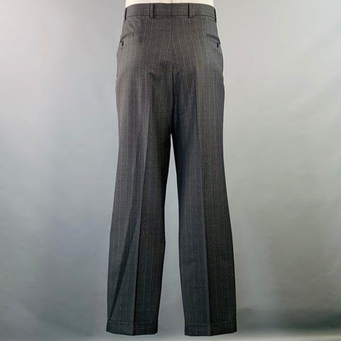 SOUTHWICK Size 42 Long Charcoal Purple Pinstripe Wool Notch Lapel Suit