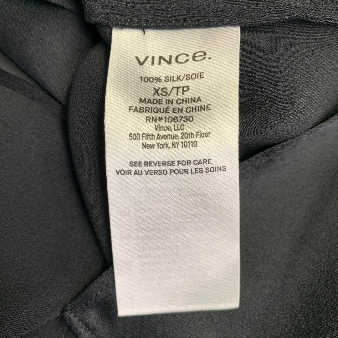VINCE Size XS Black Silk Satin Short Sleeve Crew Neck Casual Top
