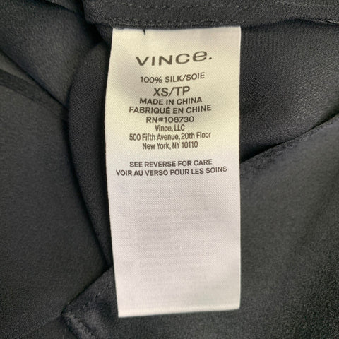 VINCE Size XS Black Silk Satin Short Sleeve Crew Neck Casual Top