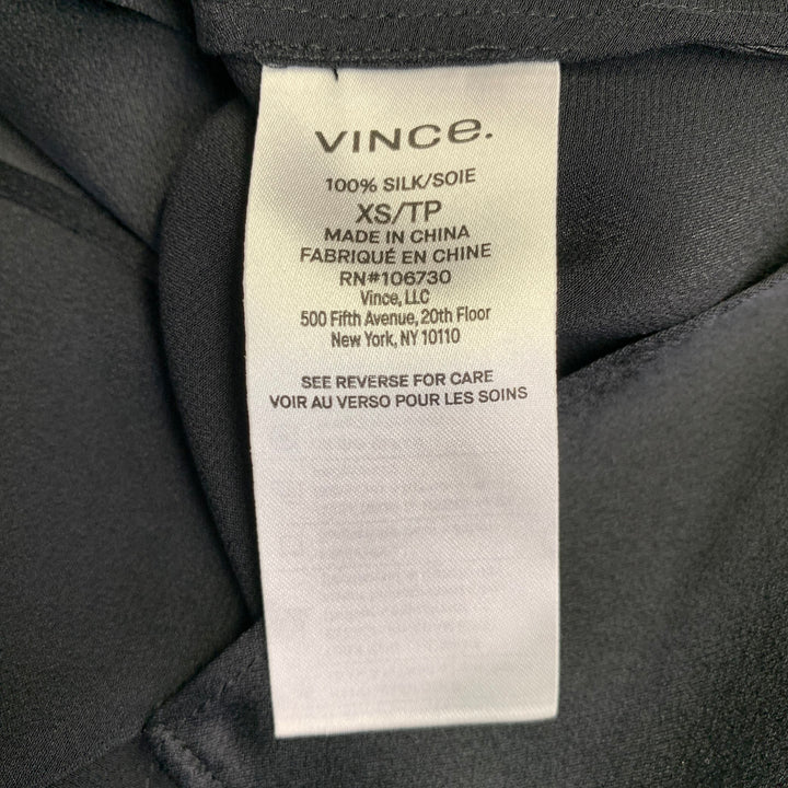 VINCE Size XS Black Silk Satin Short Sleeve Crew Neck Casual Top