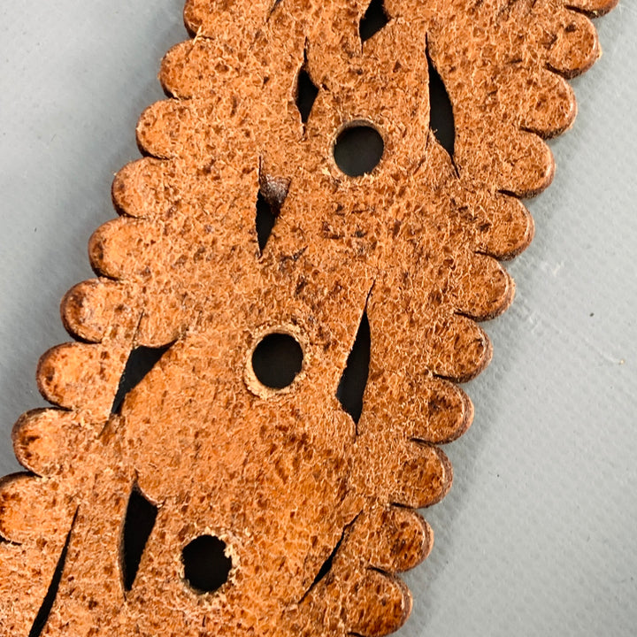 RALPH LAUREN Size M Brown Embossed Lasercut Floral Leather Western Belt