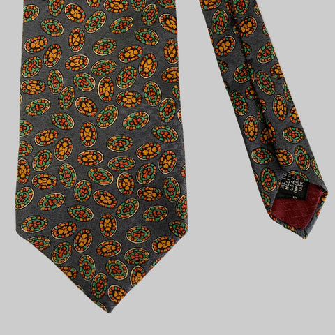 CHRISTIAN DIOR Grey Multi-Color Geometric Silk Tie
