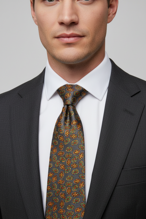 CHRISTIAN DIOR Grey Multi-Color Geometric Silk Tie