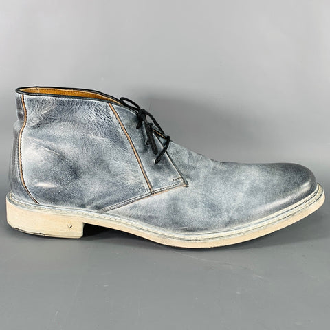 JOHN VARVATOS Size 11 Grey White Distressed Leather Lace-Up Ankle Boots