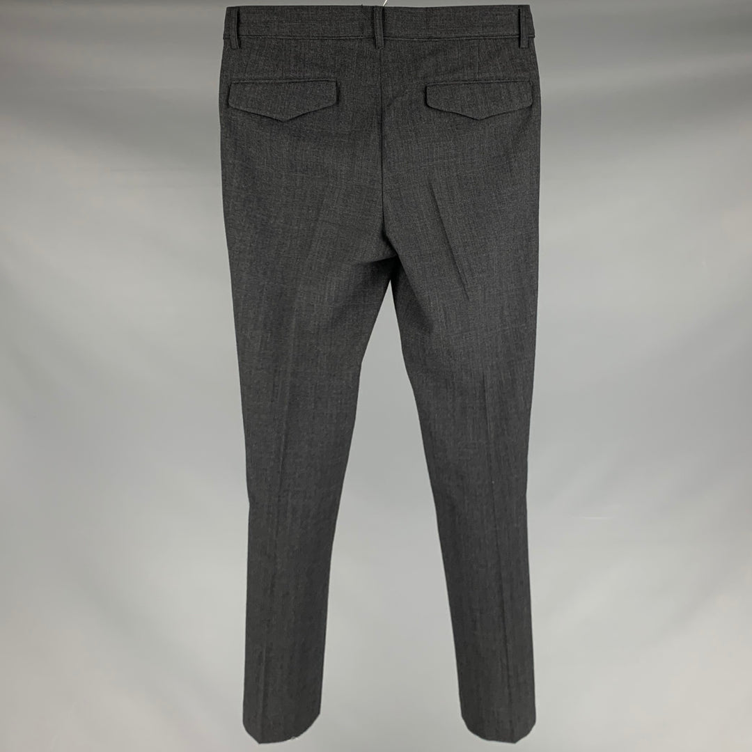 JOHN VARVATOS * U.S.A. Size 33 Charcoal Grey Plaid Wool Flat Front Dress Pants