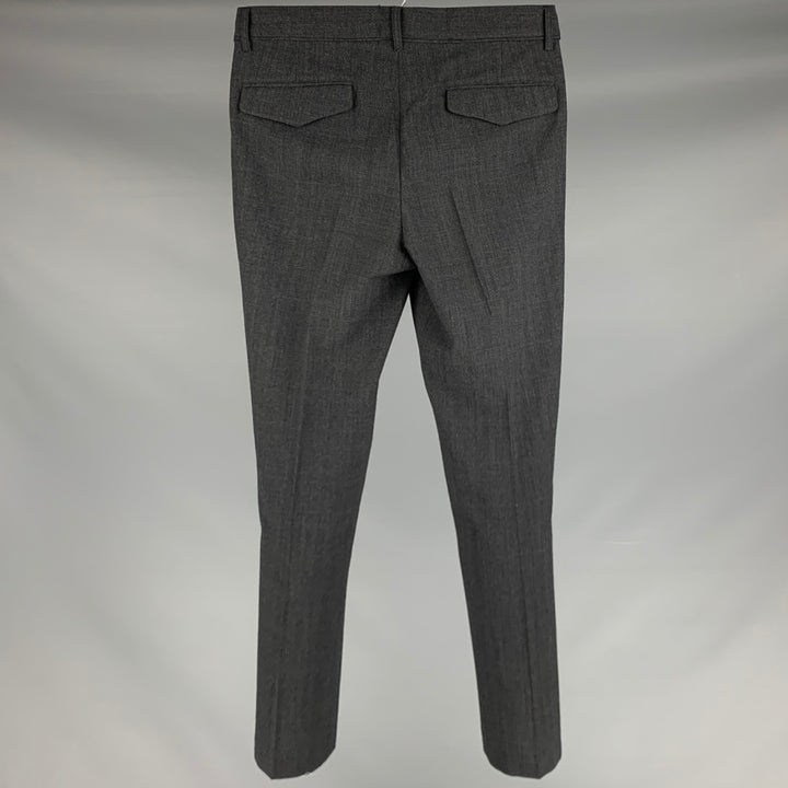 JOHN VARVATOS * USA Taille 33 Pantalon habillé en laine à carreaux gris anthracite à devant plat